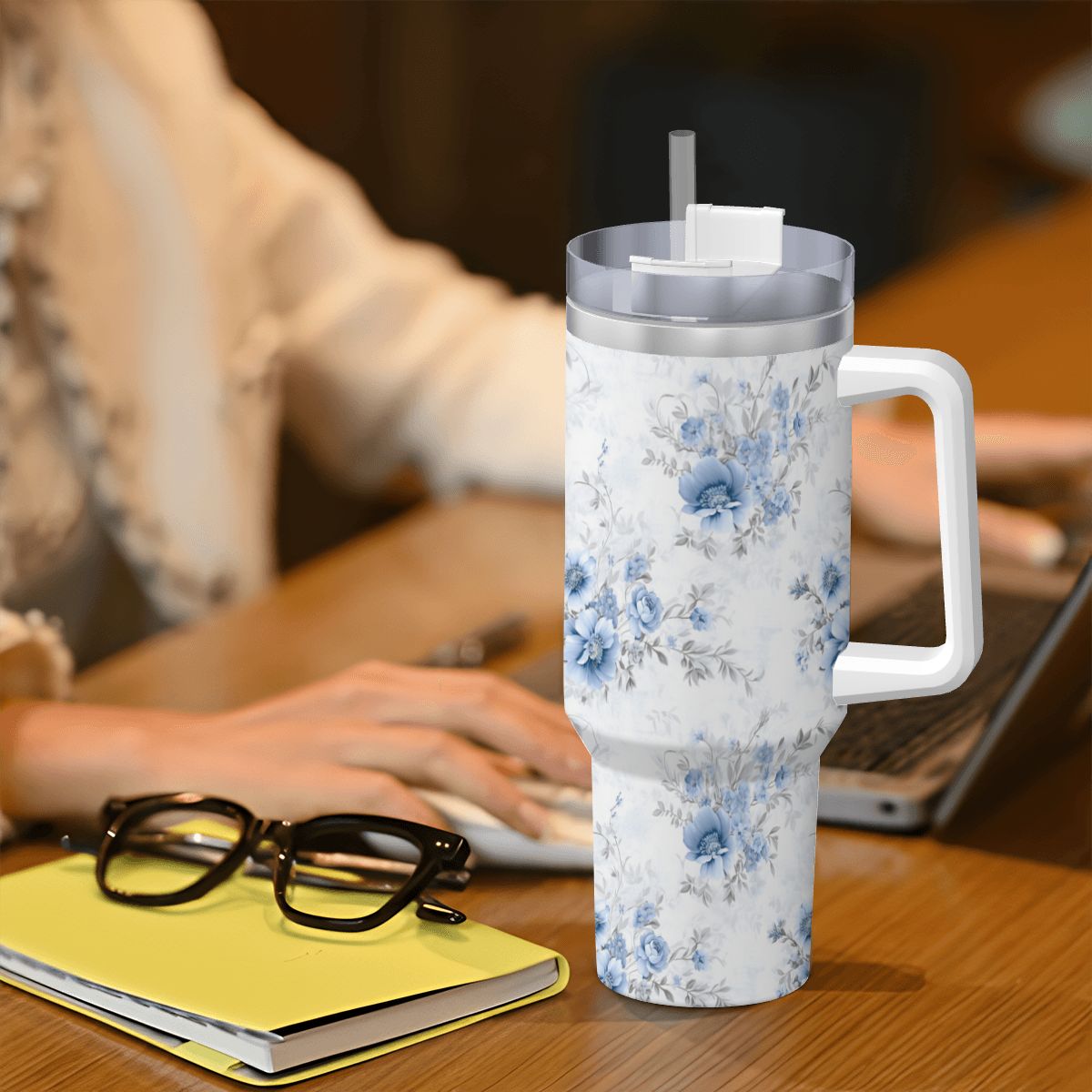 40oz Insulated Blue and Gray Shabby Chick Tumbler