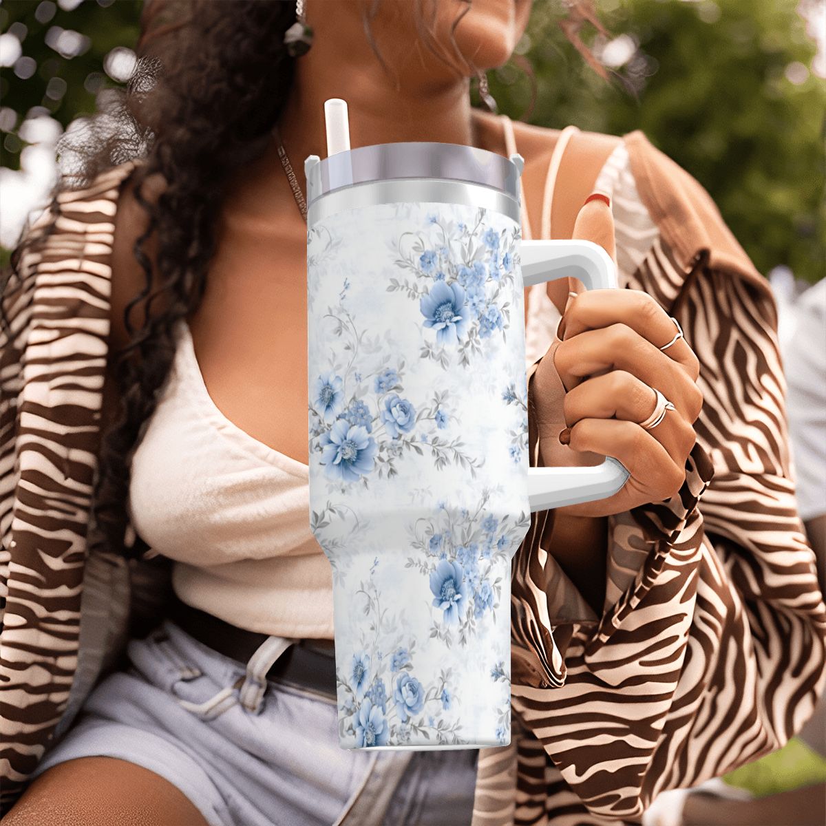 40oz Insulated Blue and Gray Shabby Chick Tumbler