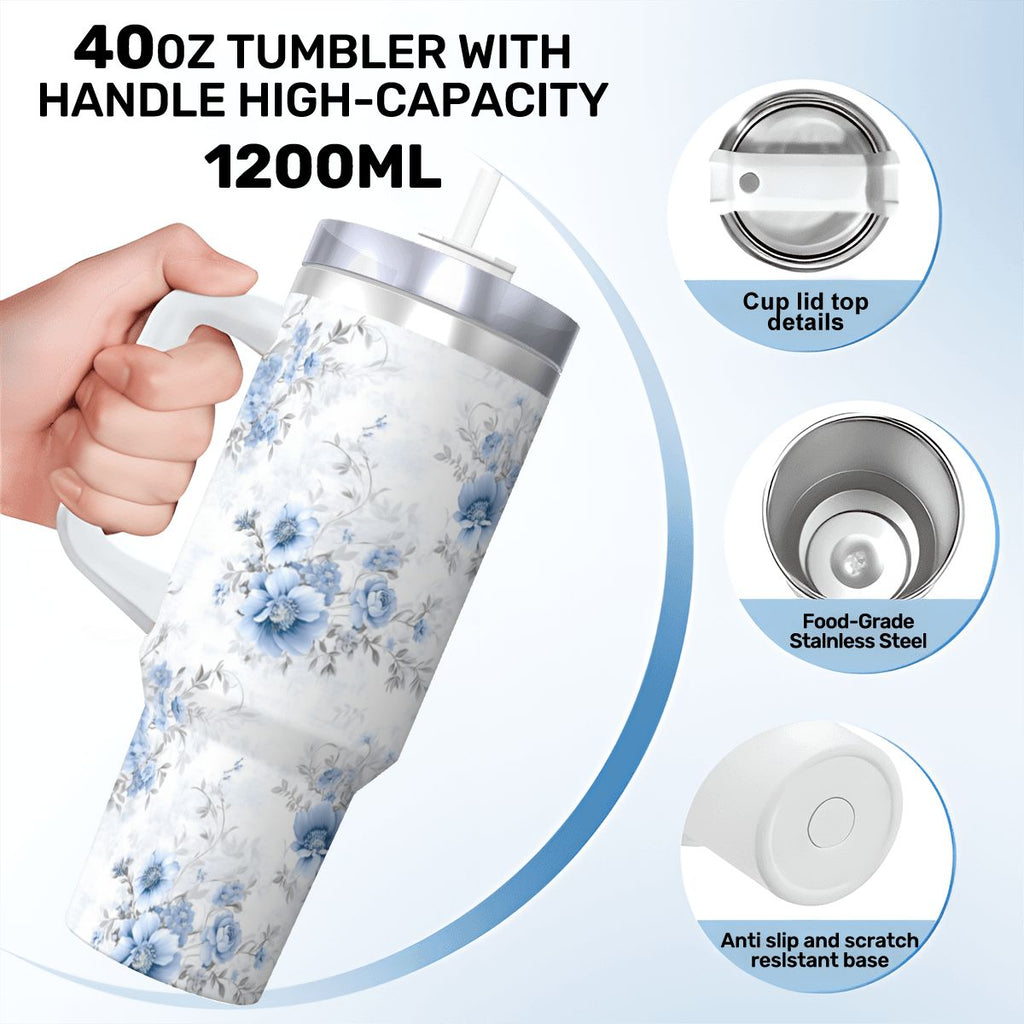 40oz Insulated Blue and Gray Shabby Chick Tumbler