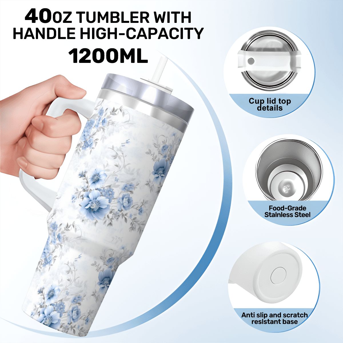 40oz Insulated Blue and Gray Shabby Chick Tumbler