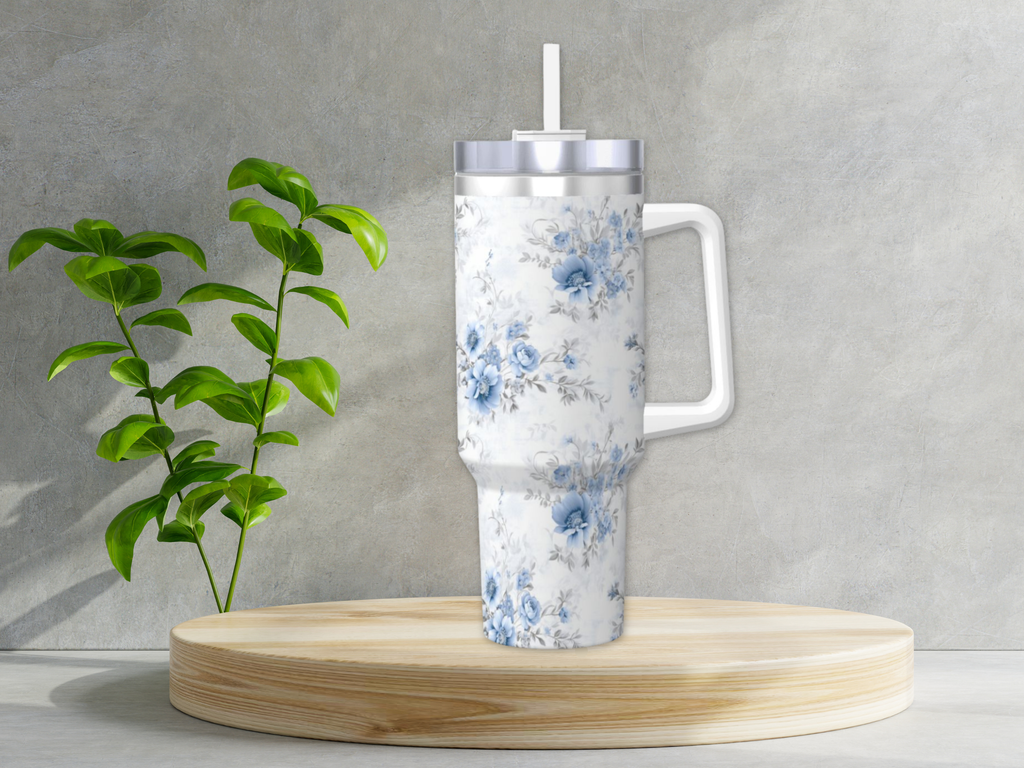 40oz Insulated Blue and Gray Shabby Chick Tumbler