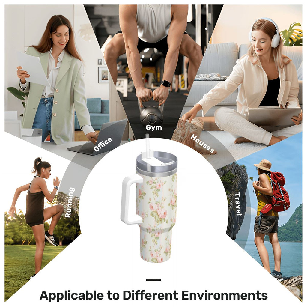 40oz Insulated Pink Rose Shabby Chic Tumbler