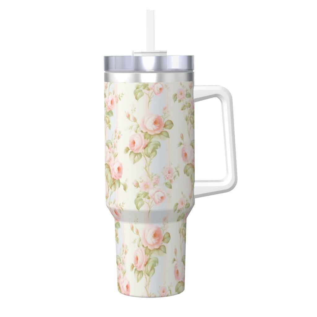 40oz Insulated Pink Rose Shabby Chic Tumbler